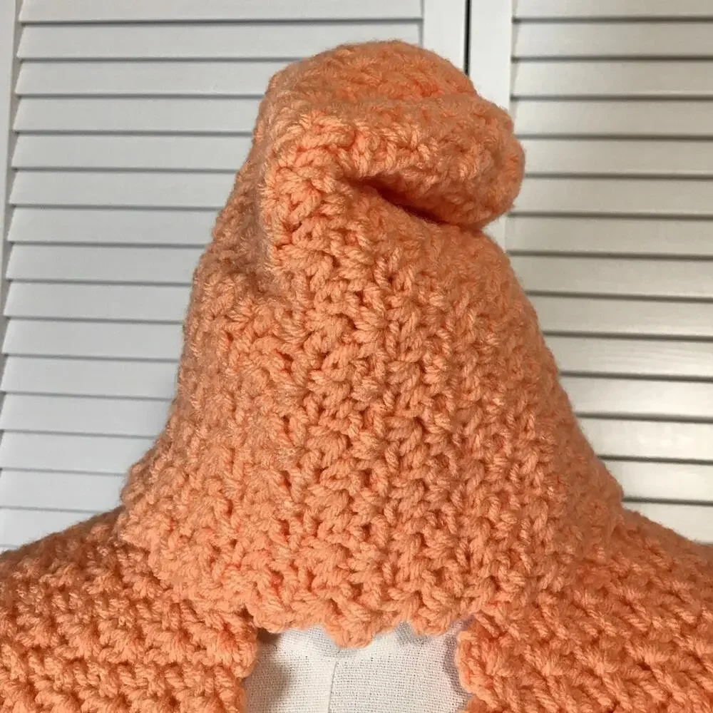 NWT Handmade Crochet Textured Winter Light Coral Scarf 60” & Beanie